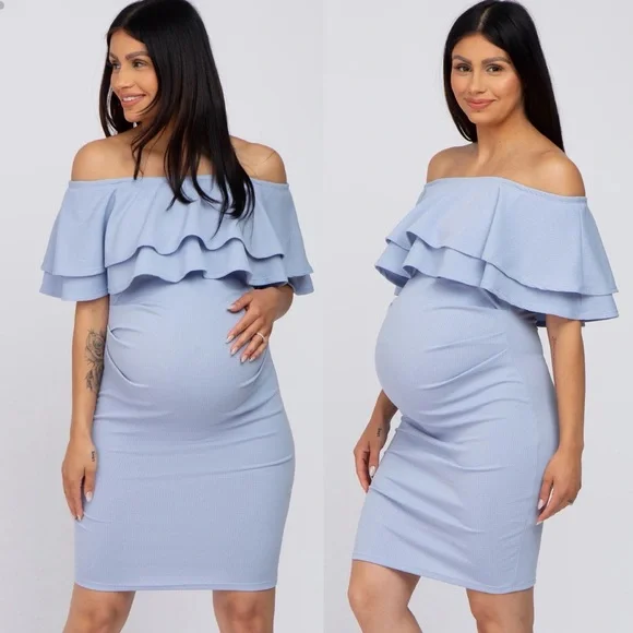 Pinkblush | Dresses | Pinkblush Light Blue Ruffle Off Shoulder Ruched Maternity Mini Dress | Poshmark Pinkblush | Dresses | Pinkblush Light Blue Ruffle Off Shoulder Ruched Maternity Mini Dress | Poshmark